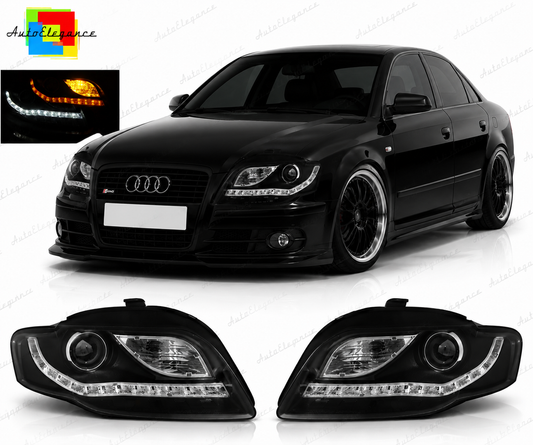 💕 Fari Anteriori Adatto per Audi A4 B7 2004-2008 Daylight Nero LED 💕