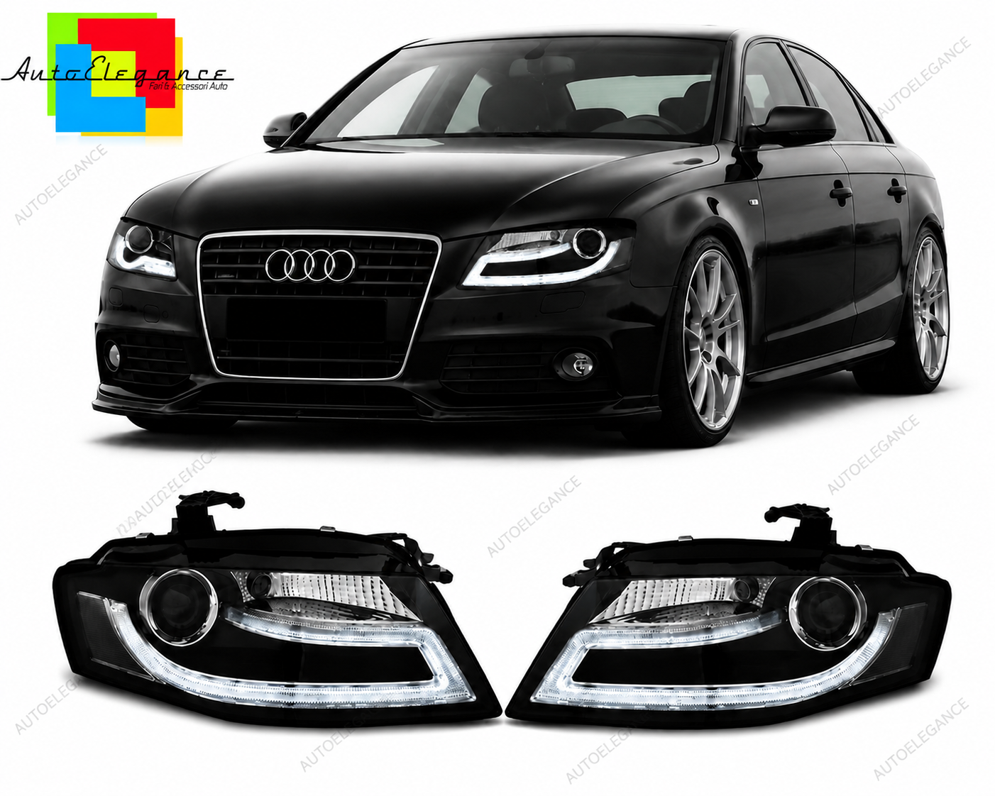 💕 Fari Anteriori Adatto per Audi A4 B8 2008-2011 Xenon True DRL Nero 💕