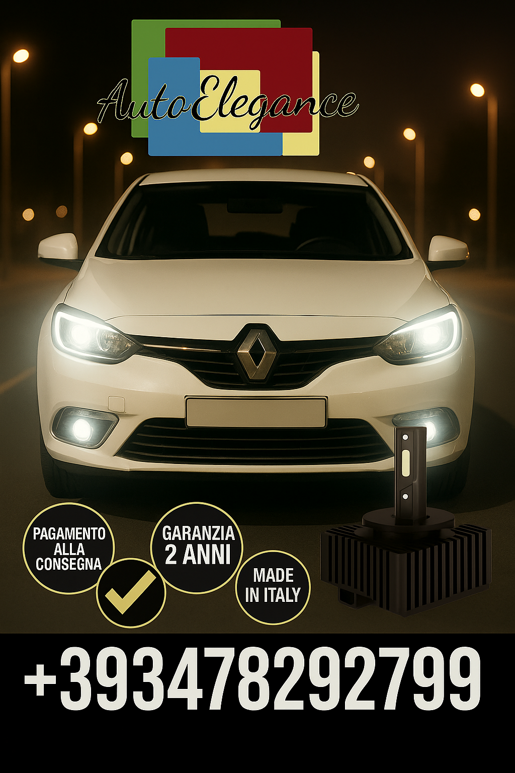 ⭐KIT LED D1S 6000K BIANCO CANBUS – Anabbaglianti per Renault Mégane CC⭐