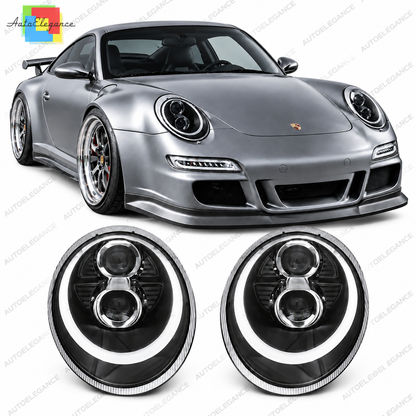 💕 Fari Anteriori Adatti per Porsche 911 997 04-09 Xenon LED Tube Light Neri 💕