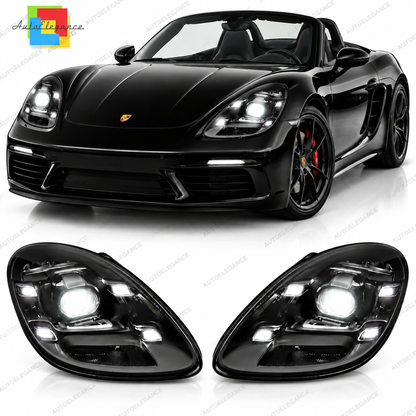 💕 Fari Anteriori Adatti per Porsche Boxster Cayman 718 16+ Full LED Neri DRL 💕