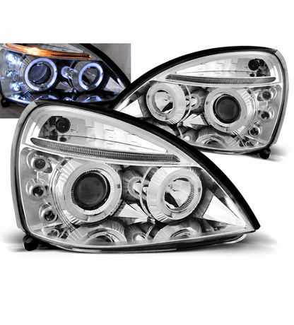 💕 Fari Anteriori Adatti per Renault Clio II 01-05 Angel Eyes Cromati 💕