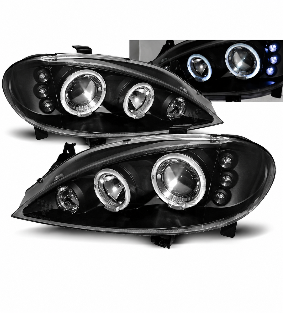 💕 Fari Anteriori Adatti per Renault Megane 99-02 Angel Eyes Neri 💕