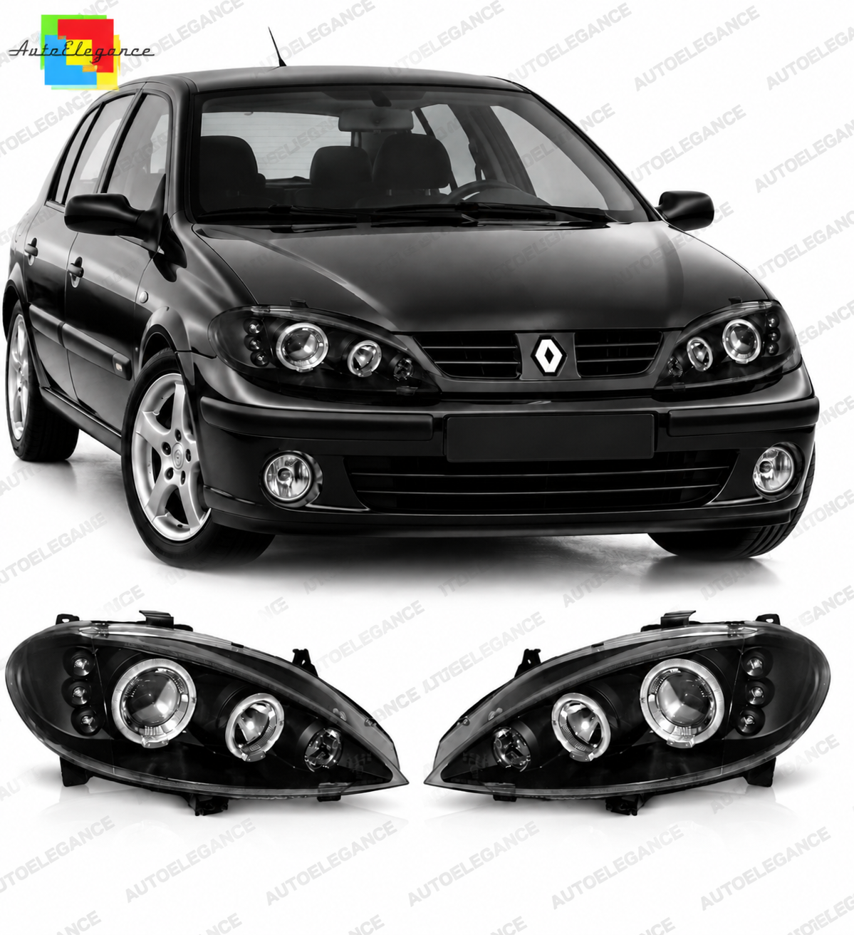 💕 Fari Anteriori Adatti per Renault Megane 99-02 Angel Eyes Neri 💕