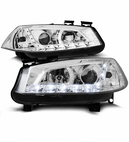 💕 Fari Anteriori Adatti per Renault Megane II 02-05 LED DRL Cromati 💕