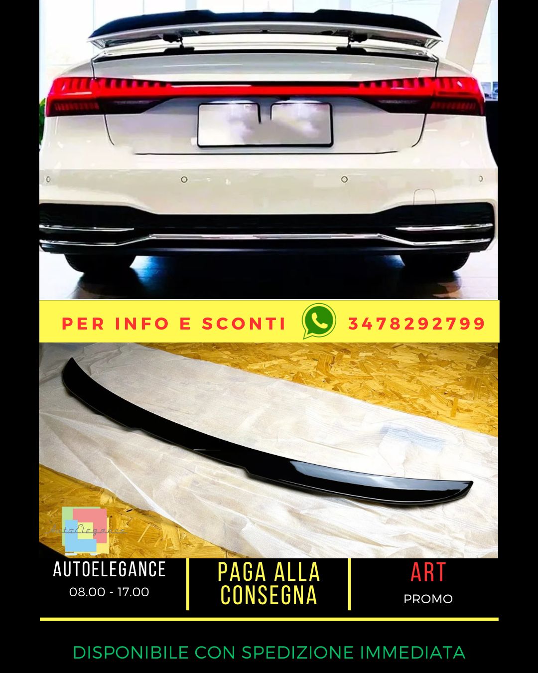 🤍KIT Spoiler Nero Lucido Adatto Per Audi A7 S7 RS7 2018+🤍