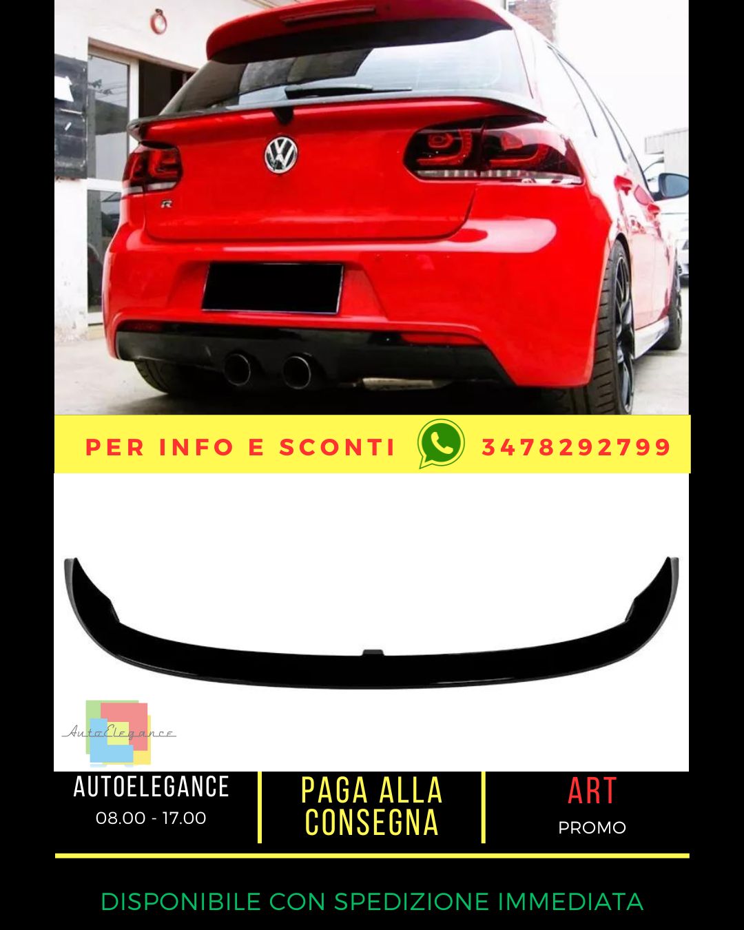 ❤️Kit spoiler posteriore centrale nero lucido adatto per VW Golf MK6 GTD GTI R20