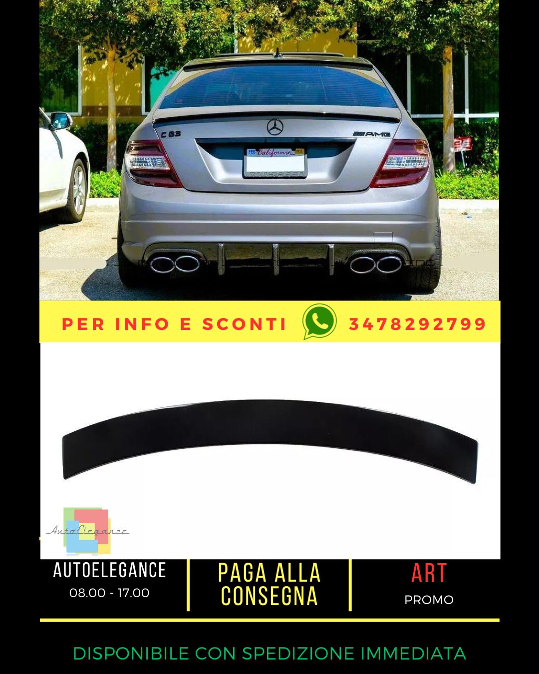 😎Kit spoiler posteriore nero lucido adatto per Mercedes Classe C W204😎