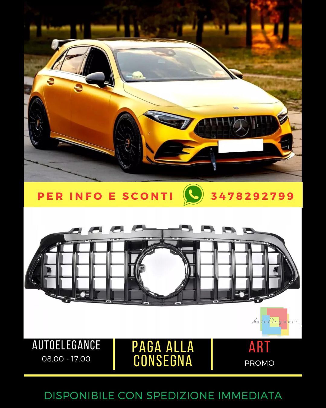 🤩MERCEDES CLASSE A W177 V177 CALANDRE/GRILLE NOIR PANAMERICANA STYLE 2018-22🤩