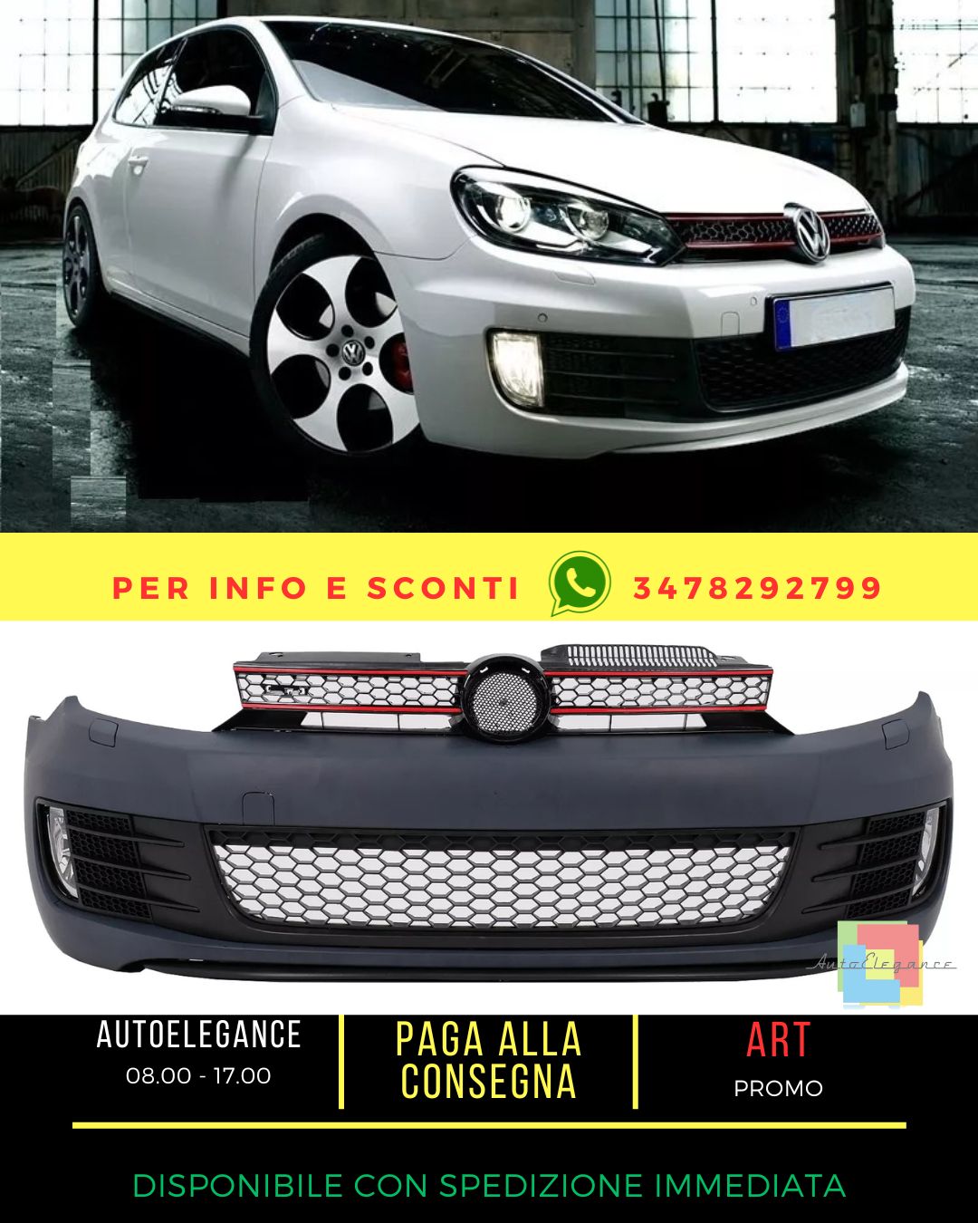 🔥Paraurti anteriore per VW Golf VI 6 08-13 Griglia Fendinebbia GTI Look🔥