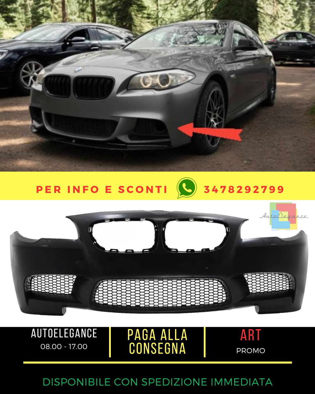 😍Paraurti anteriore per BMW Serie 5 F10 F11 11-17 M5 Design Griglie Inferiore😍