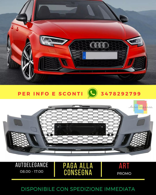 Paraurti per Audi A3 8V Facelift 16-19 Sedan Cabrio RS3 Look Nero brillante