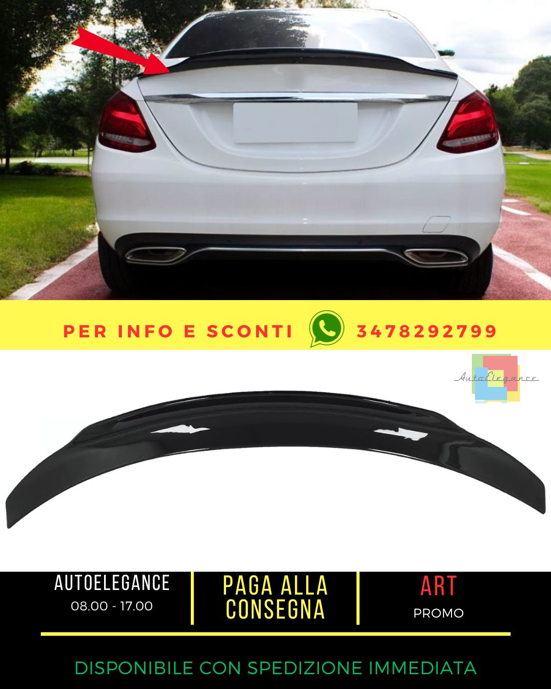 ✨Spoiler bagagliaio per Mercedes C W205 14-20 Dinamico Sport Look Nero lucido✨