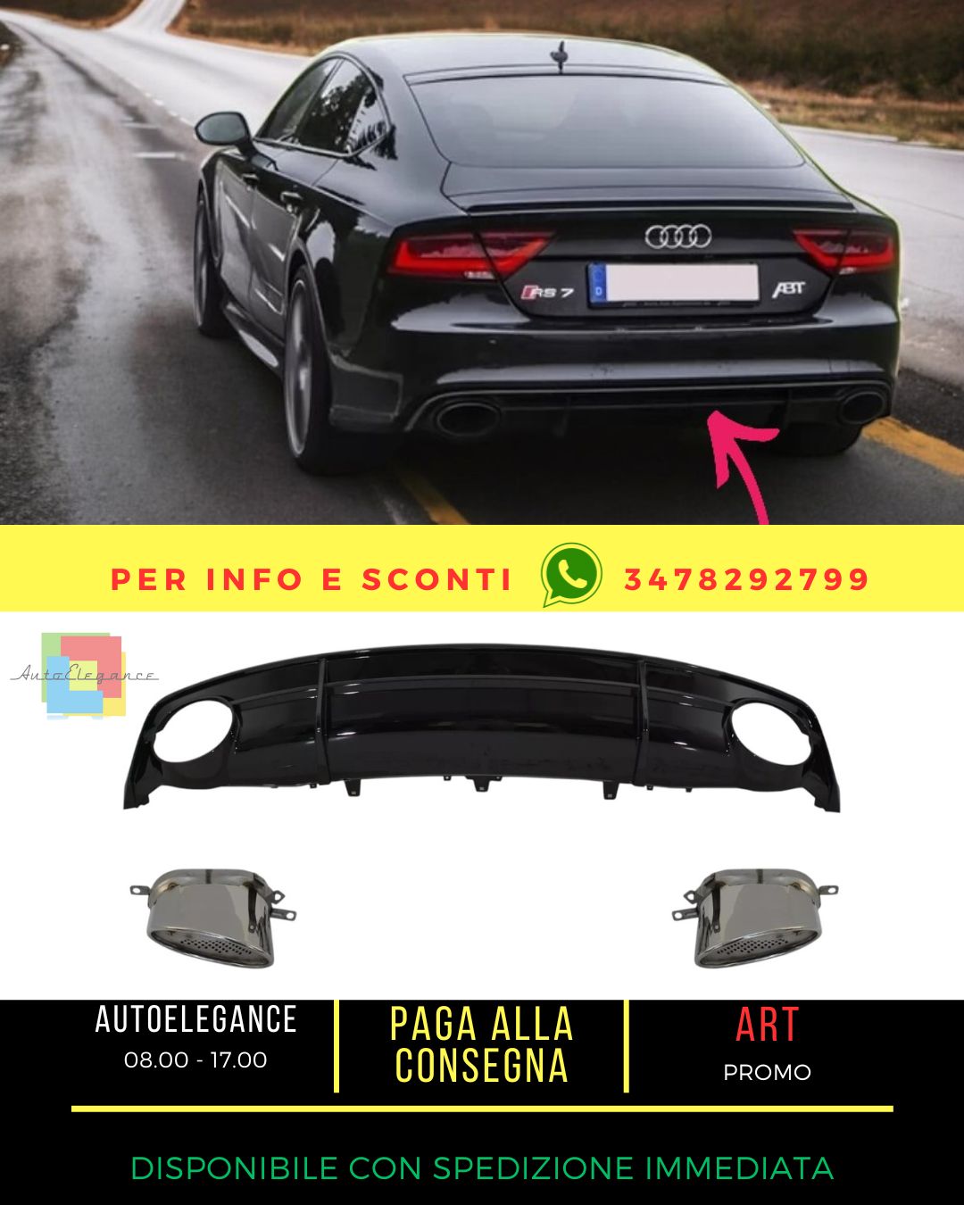 🤩Diffusore Scarico per Audi A7 4G Facelift 2015-2018 RS7 Look solo S-Line🤩