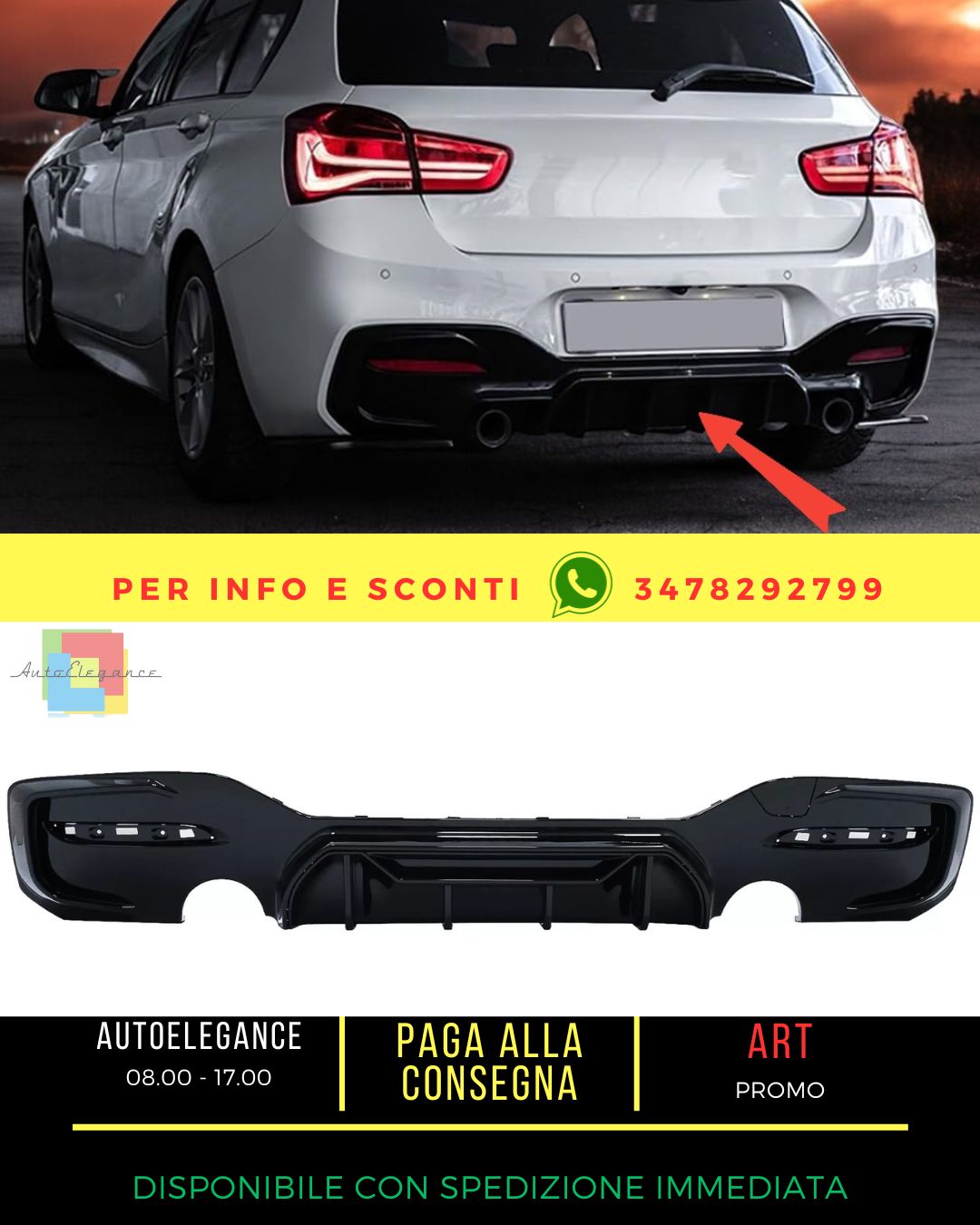 🤩Diffusore d'aria Doppia Uscita Scarico Singolo per BMW 1 F20 F21 LCI 15-19🤩