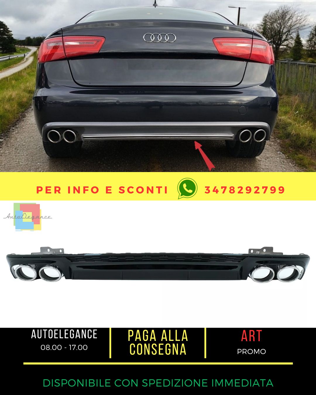 🤩Diffusore per Audi A6 C8 4K Avant Sedan 18+ Punte Scarico S6 Design🤩