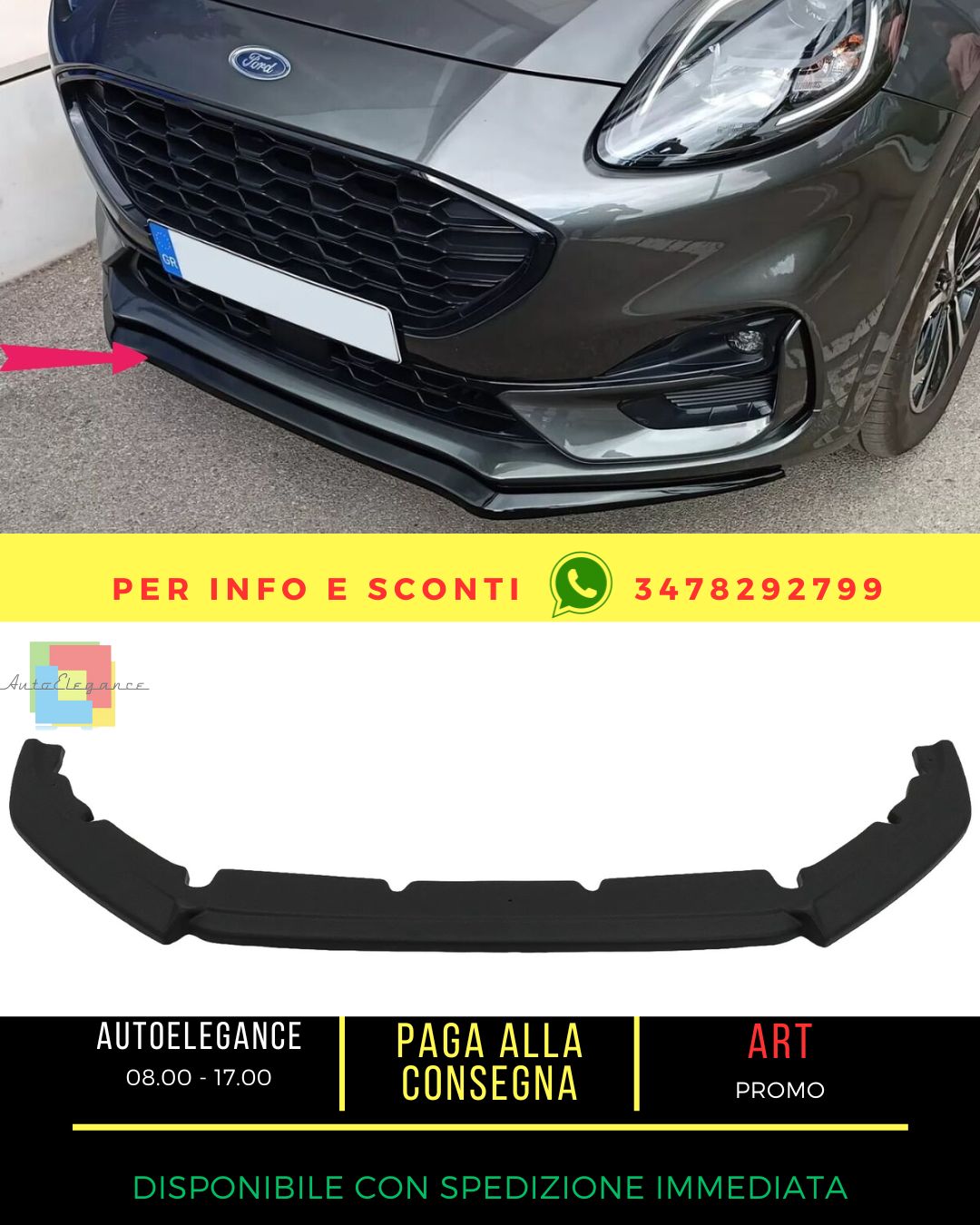 🤩Labbro paraurti anteriore Estensione Spoiler per Ford Puma 2019+ Nero🤩