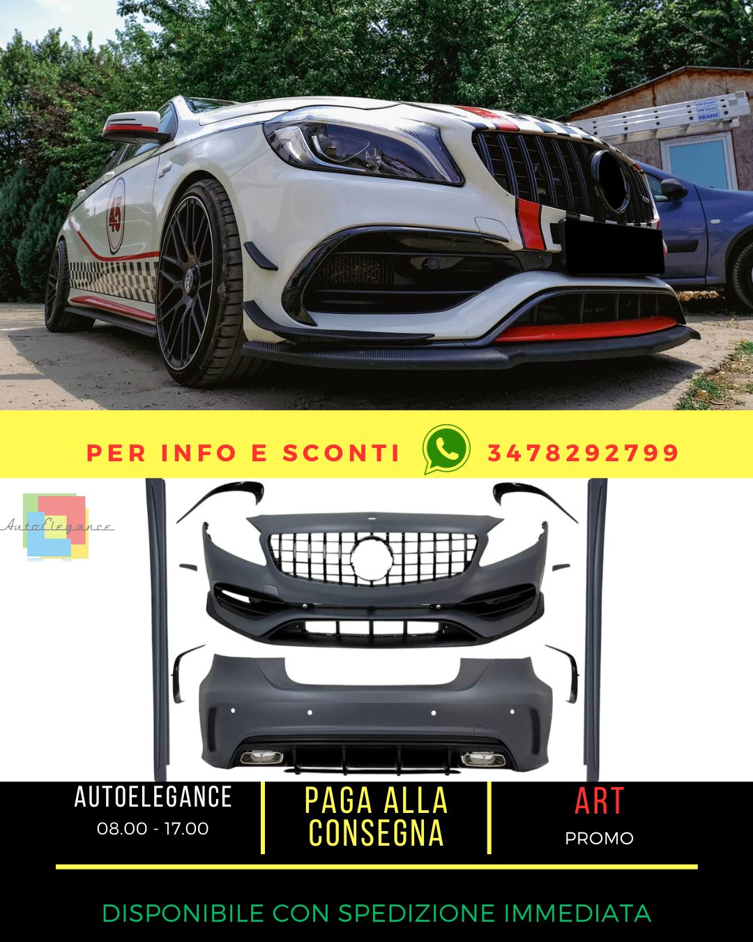 🤩Body Kit per Mercedes A W176 12-18 Facelift A45 Look Grille Gonne Paraurti🤩