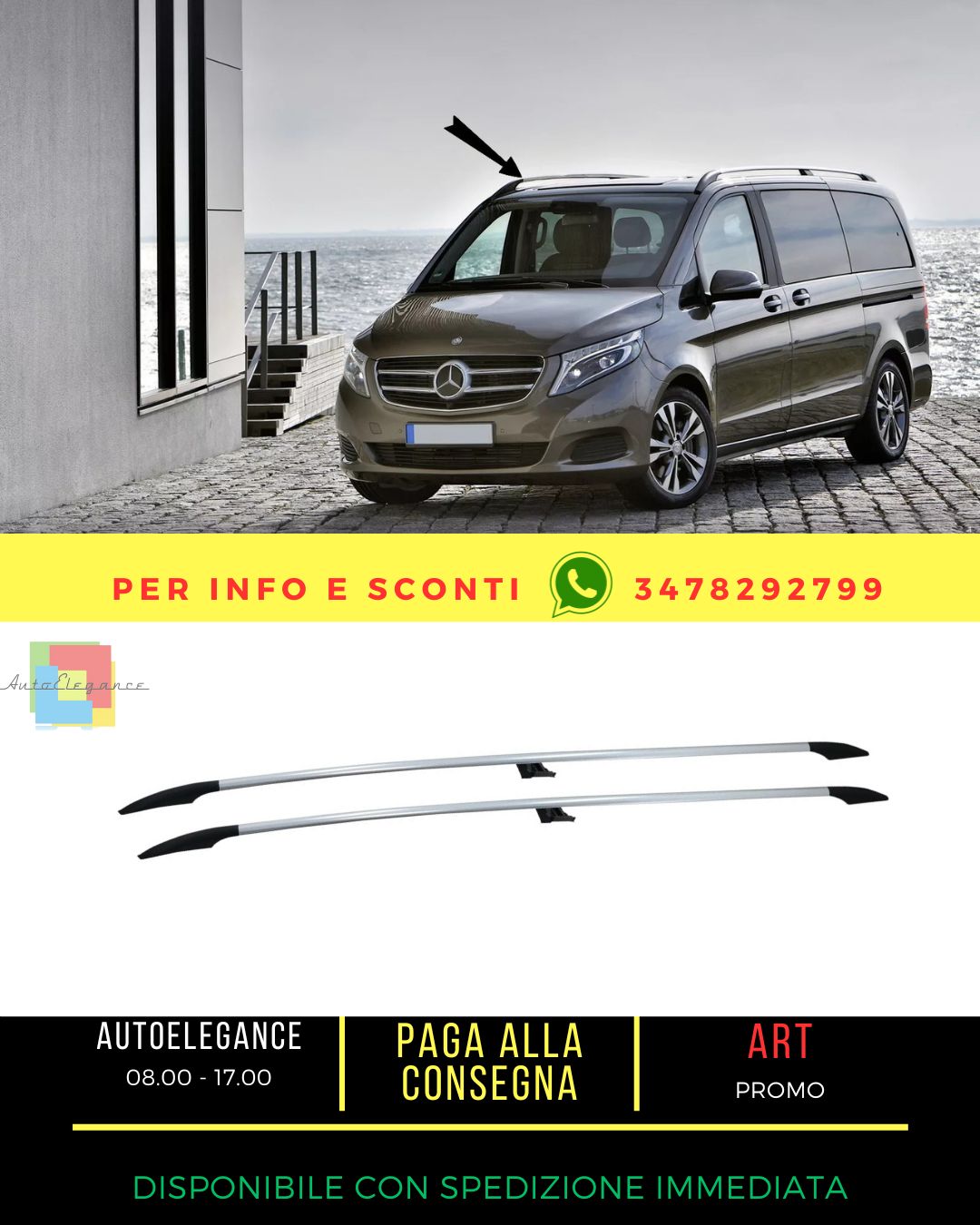 Mancorrenti sul tetto per Mercedes V W447 14+ passo corto SWB in alluminio