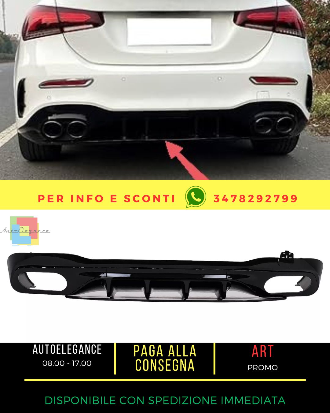 ⭐Diffusore Paraurti per Mercedes Classe C W206 S206 Sport Line 2021+ C43 Design⭐