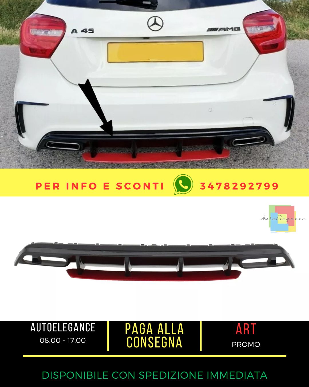 ⭐Diffuseur Pare-chocs pour Mercedes A W176 Facelift 2015-2018 A45 Look Rouge⭐