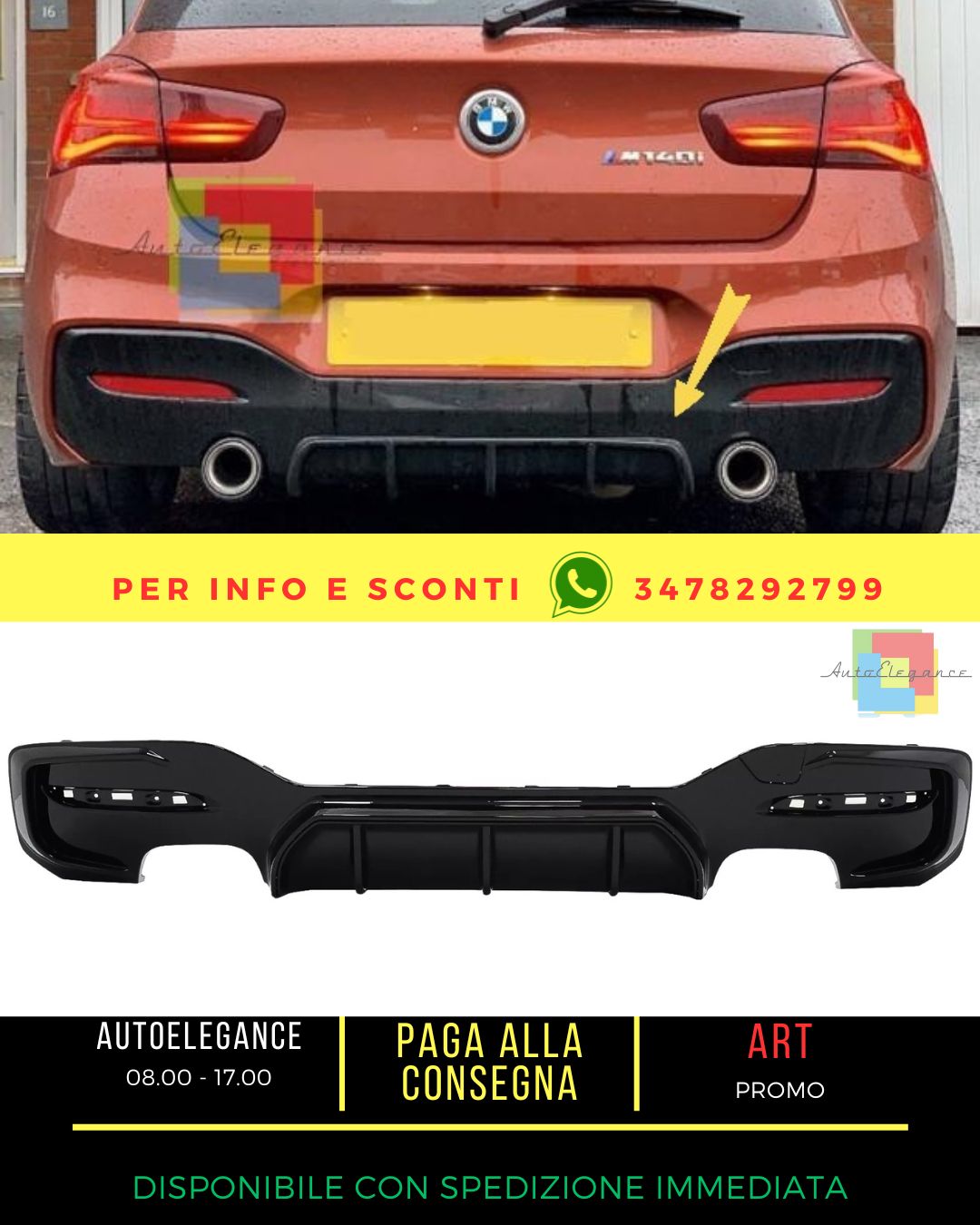 ⭐Diffusore posteriore gemello Doppio Presa per BMW F20 F21 LCI 15-19 Nero lucid⭐