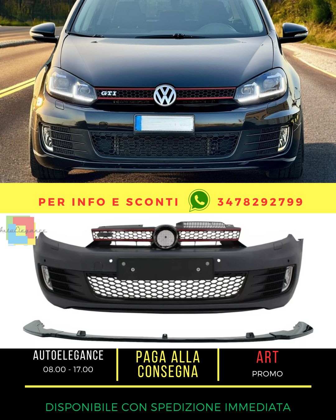 ✨Paraurti per VW Golf 6 MK6 08-13 GTI Guarda Labbro Spoiler Nero lucido✨