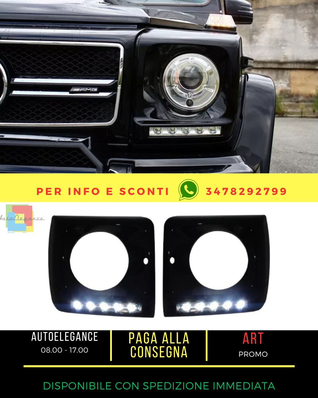 ✨Cover per Mercedes G W463 89-12 LED DRL Chrome G65 Look Nero✨