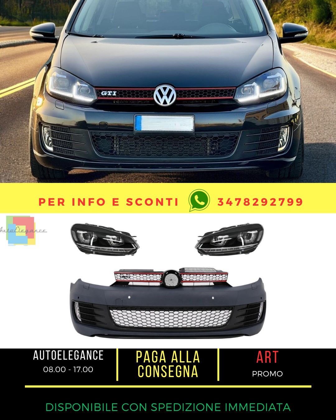 ✨Paraurti per VW Golf VI 6 2008-2013 GTI Look fari LED DRL Fluente Luce✨