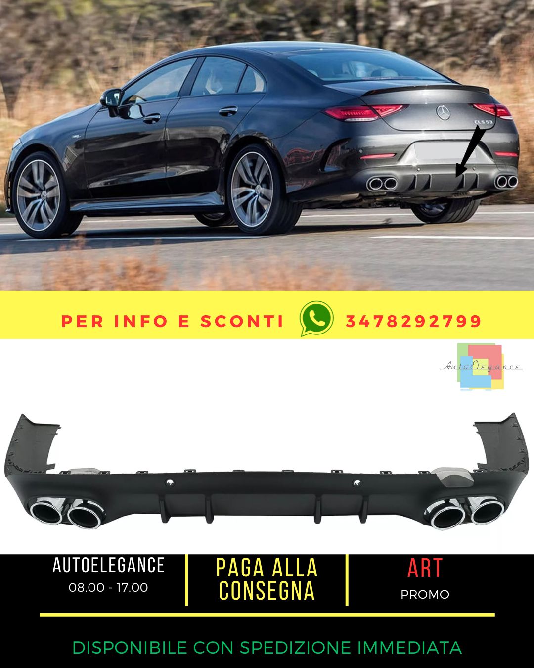 😍Diffusore per Mercedes Classe CLS C257 18+ Scarico Cromo CLS53 Design😍