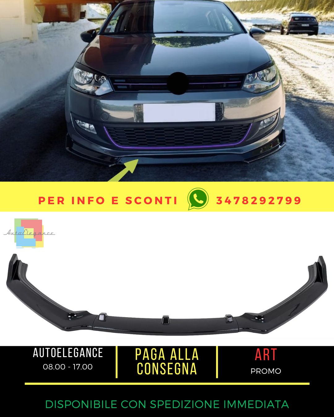 😍Labbro anteriore Estensione Spoiler per VW Polo 6R 6C Facelift 09-17 Nero😍