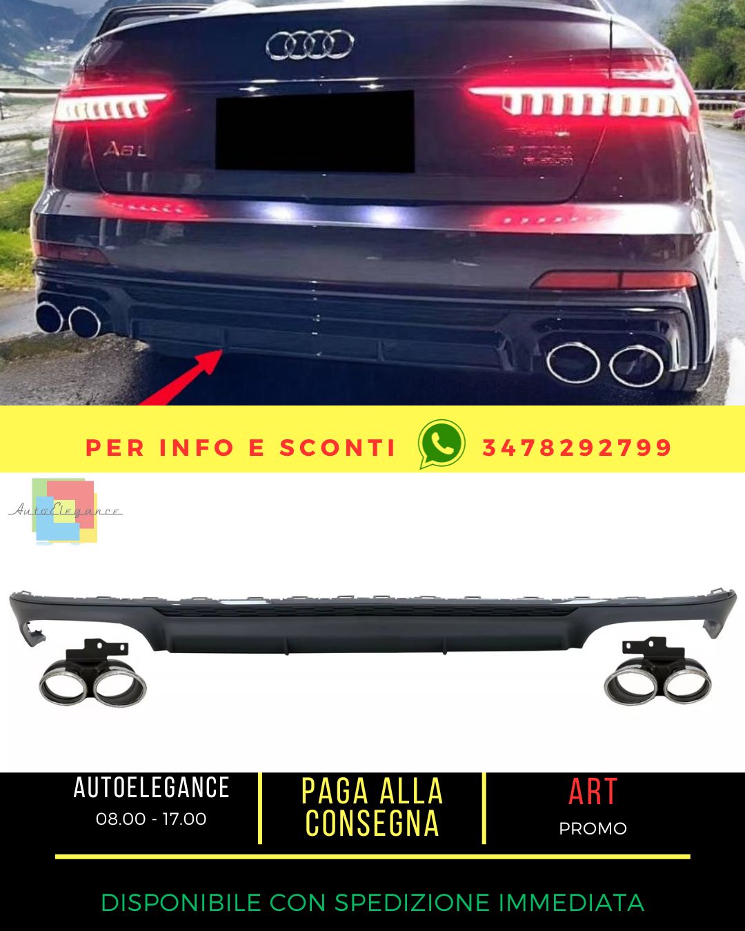 💎Punte Scarico Diffusore Paraurti per Audi A6 C8 4K Avant Berlina 18+ S6 Look💎