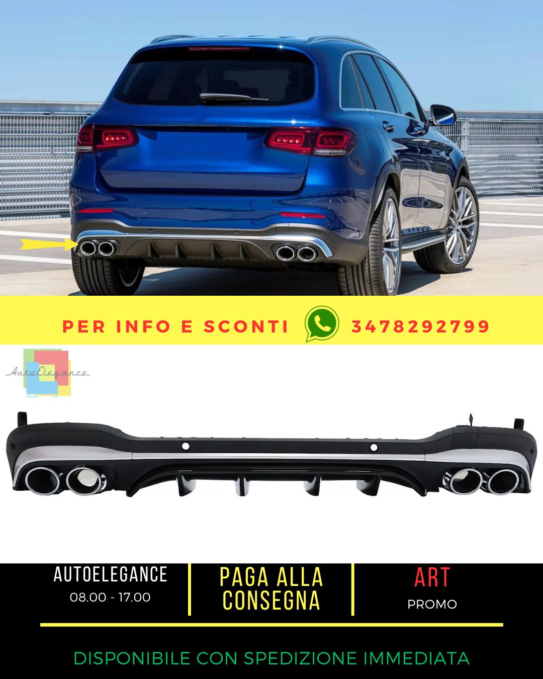 💎Diffusore Punte Argento per Mercedes GLC SUV X253 Facelift 2020- GLC43💎