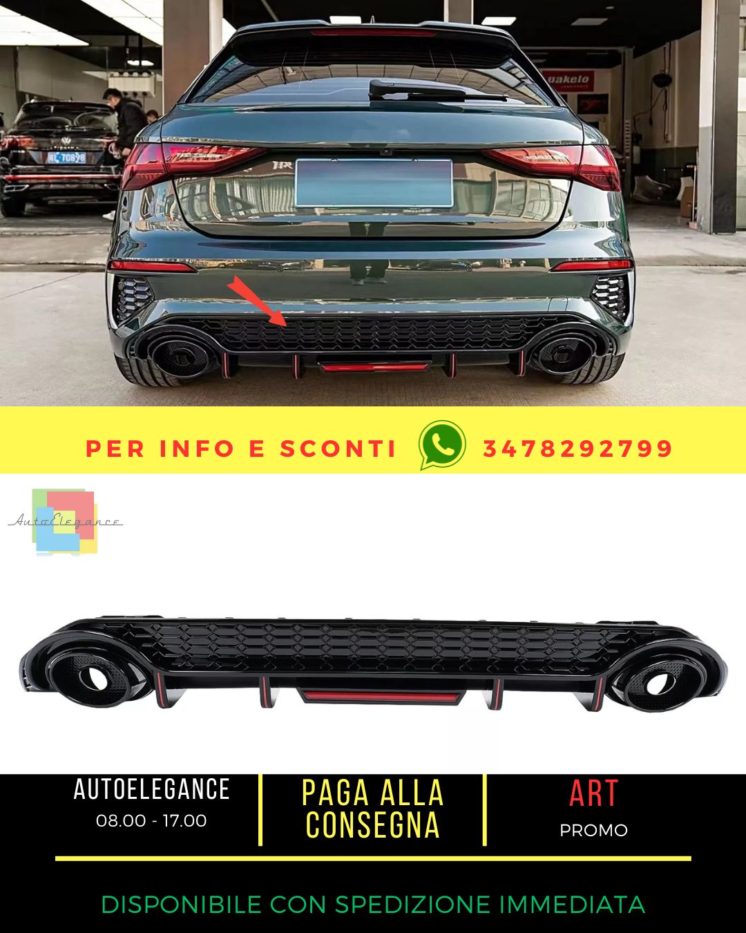 💎Diffusore Paraurti per Audi A3 8Y Hatchback S-Line S3 2020- Suggerimenti💎
