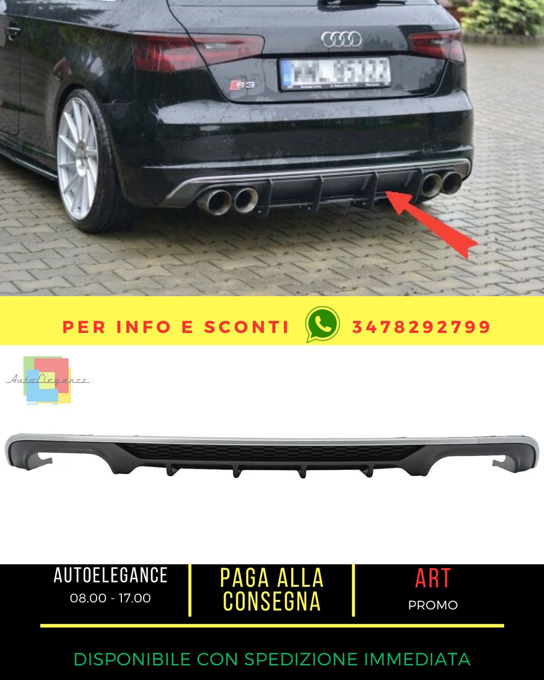 Diffusore paraurti per Audi A3 8V Berlina Convertibile 16-19 Standard S3