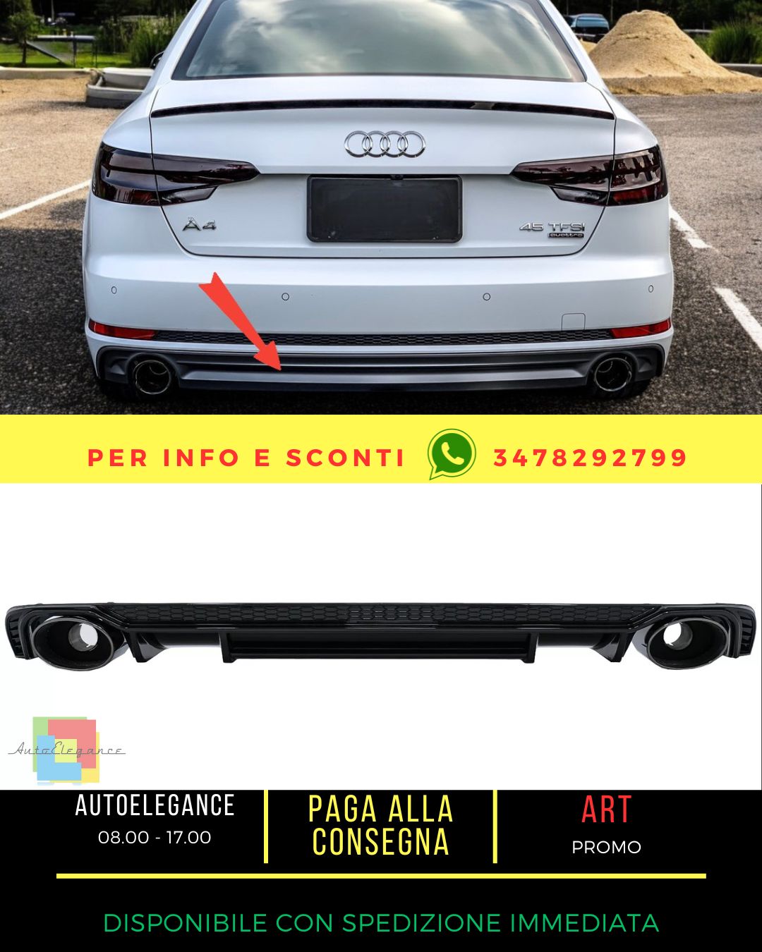 😍Difusor para Audi A4 B9 8W 2016-2018 Sedan Avant Silenciador Parachoques S L😍