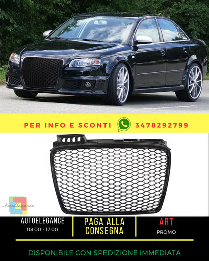 😎Griglia anteriore per Audi A4 B7 04-08 Griglia nera lucida a nido d'ape Desi😎