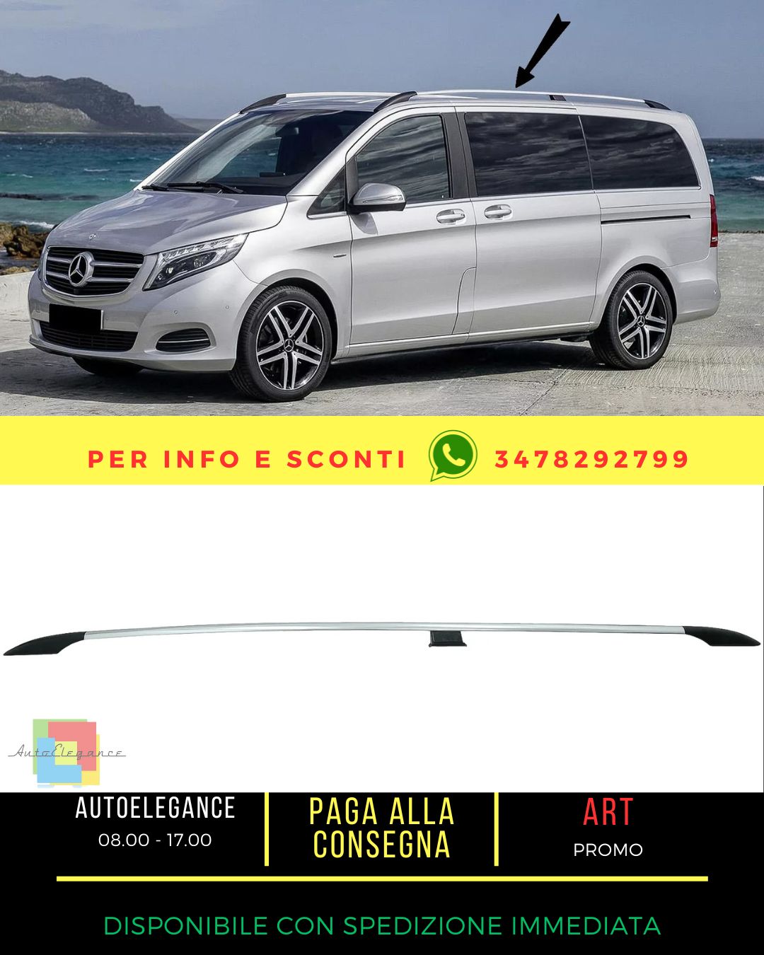 😎Mancorrenti sul tetto per Mercedes V W447 14+ passo corto SWB in alluminio😎