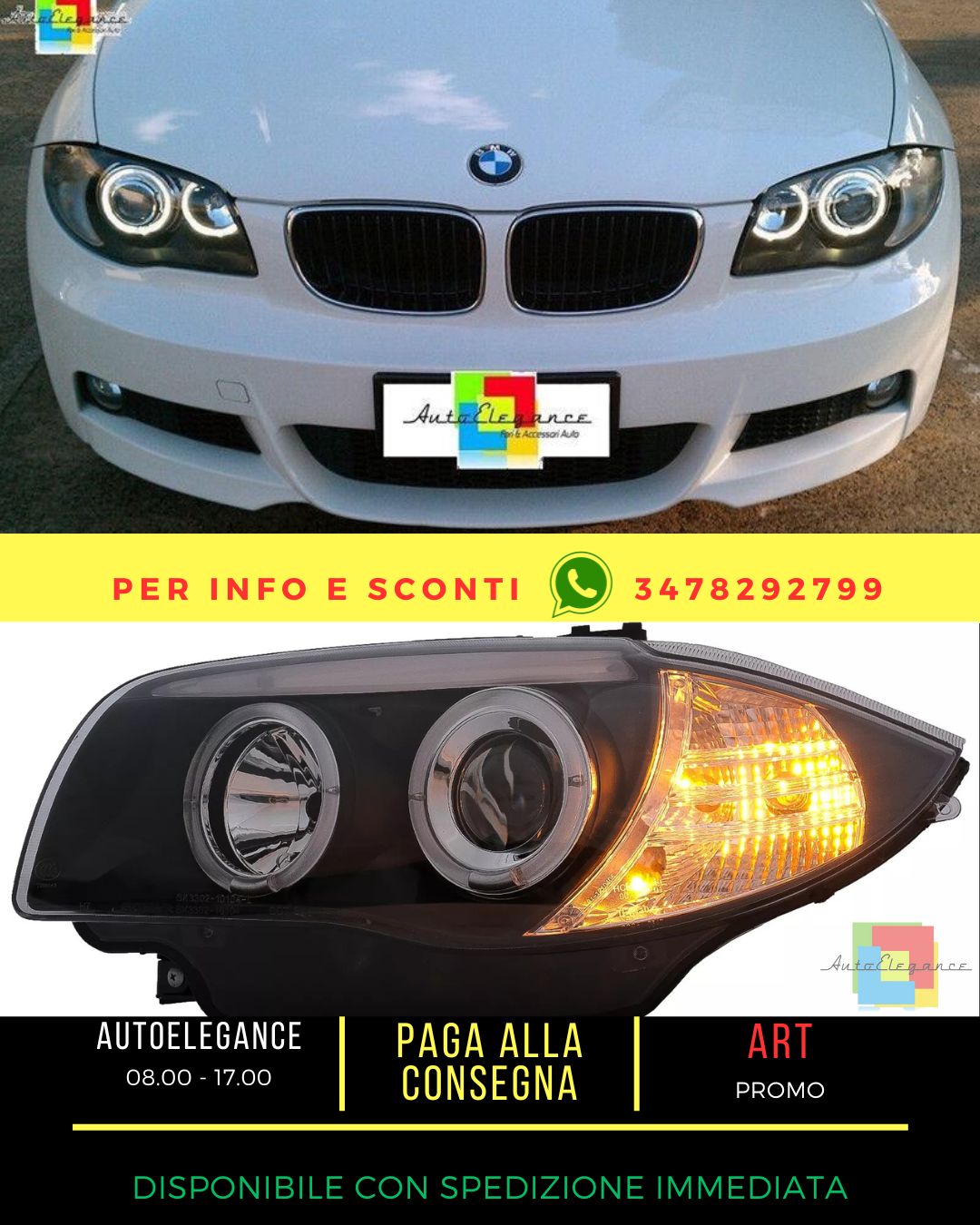 😎Angel Eyes Fari per BMW Serie 1 E81 E82 E87 E88 04-11 Nero😎
