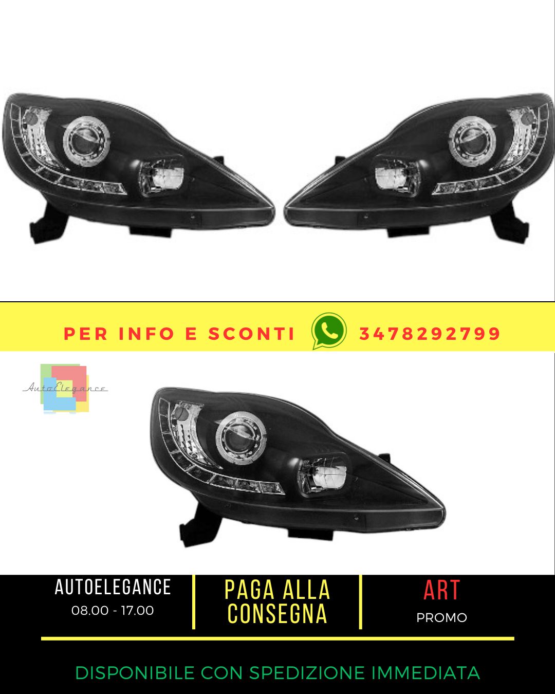 😍Fari per PEUGEOT 107 05-11 LUCE DIURNA NERO-😍