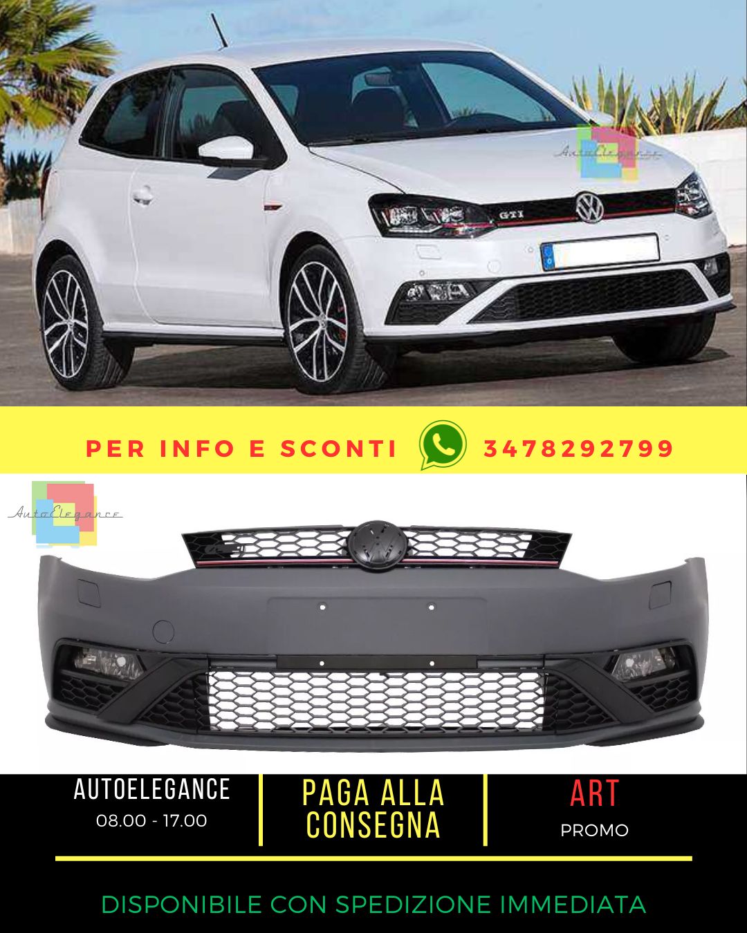 😍Paraurti per VW Polo MK5 6R 6C 09+ Proiettori fendinebbia Griglie Look GTI😍