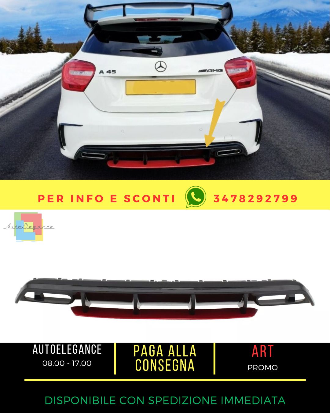 😍Diffusore Aria Paraurti per Mercedes Classe A W176 Facelift 15-18 A45 Look R😍