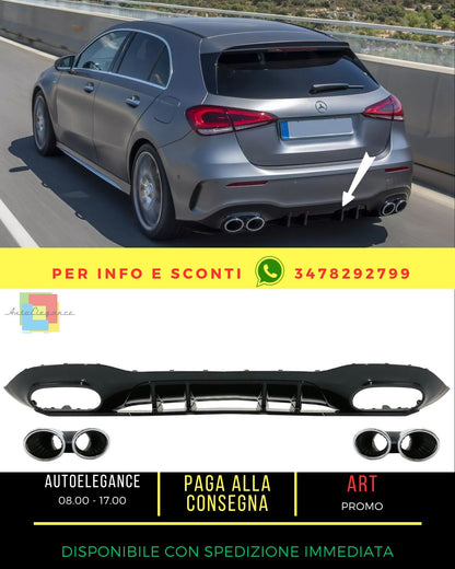 😍Diffusore per Mercedes A W177 Hatchback 2018+  Cromo Scarico😍