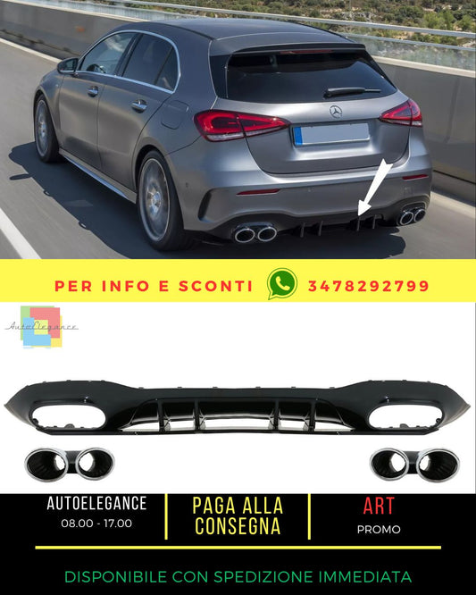 😍Diffusore per Mercedes A W177 Hatchback 2018+  Cromo Scarico😍