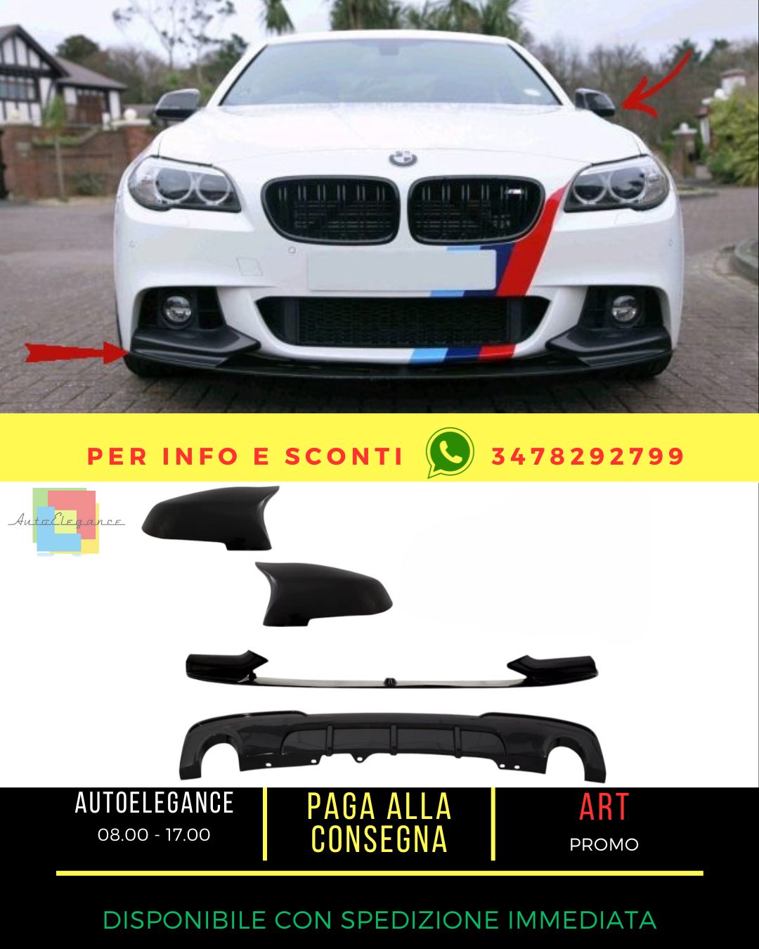 😍Spoiler Lip per BMW 5 F10 F11 15-17 M-Perform Coperture Specchi Diffusore😍