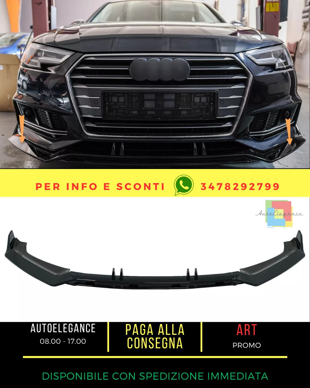 😍Splitter adatto per Audi A4 B9 8W S-Line 16-18 Nero lucido😍