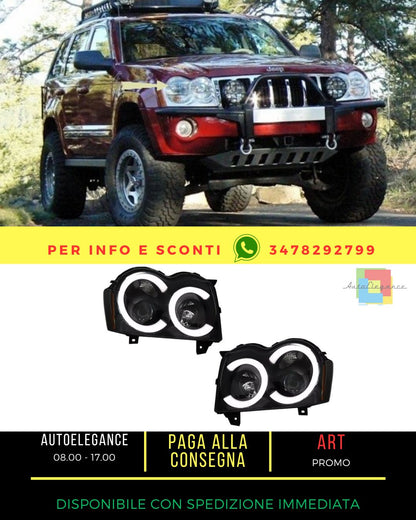 ⭐Fari Angel Eyes LED per Jeep Grand Cherokee WK 05-08 Nero⭐