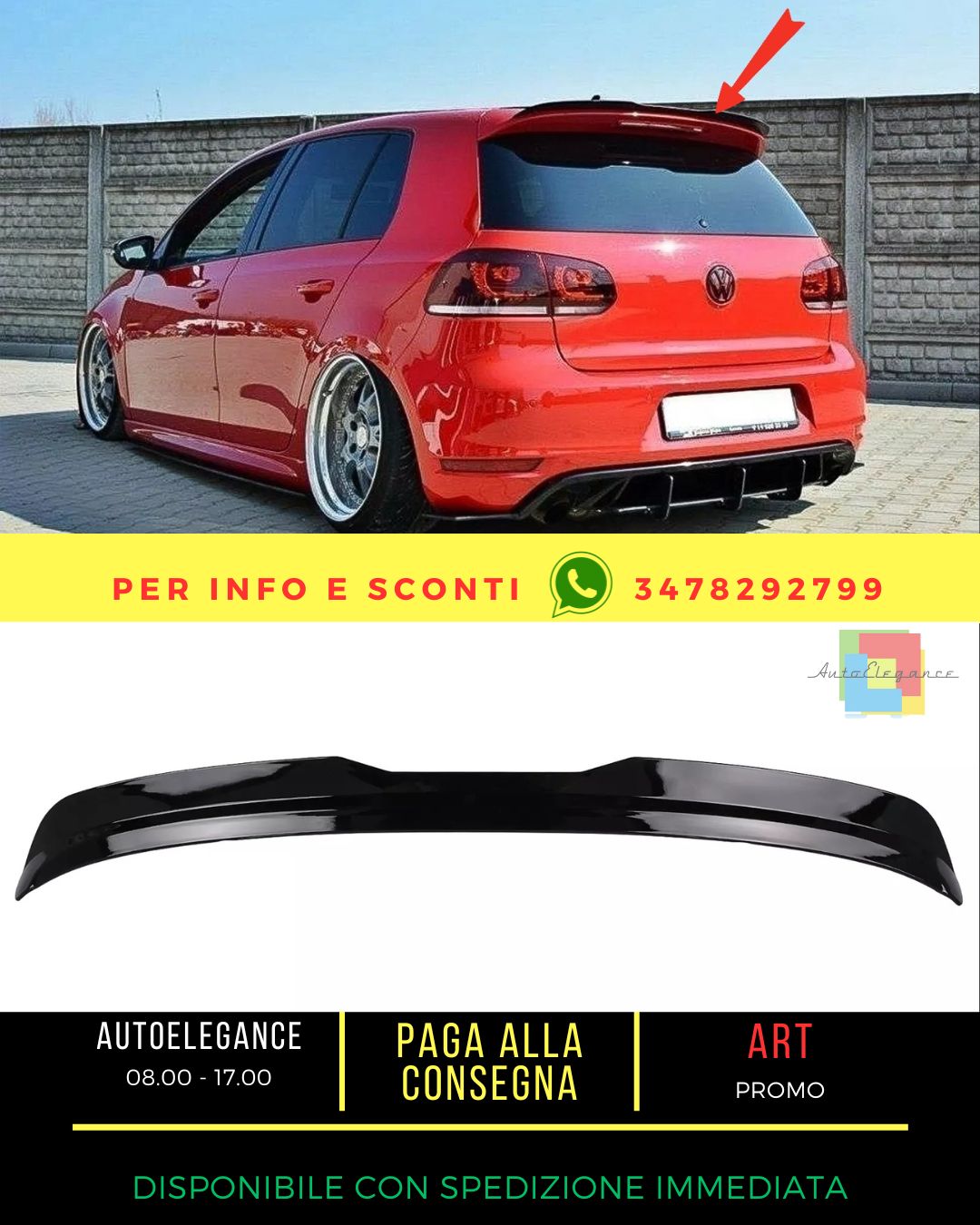 ⭐Spoiler tetto Add On per VW Golf 6 08-12 GTI Look Nero lucido⭐