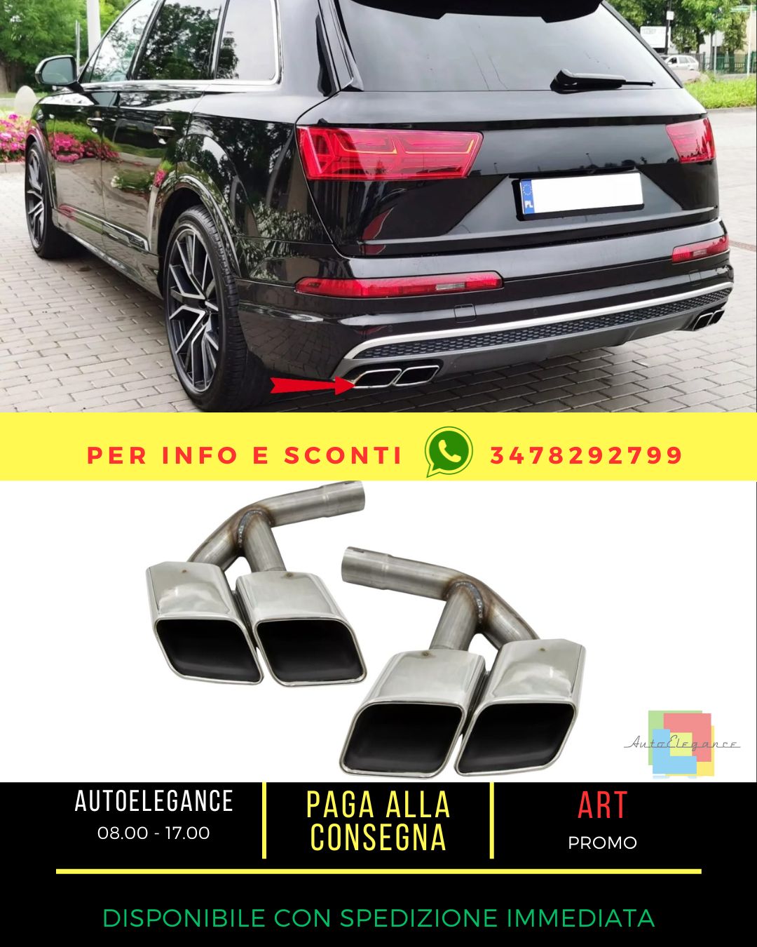 ⭐Punte Marmitte Coda Quadrilatero per Audi Q7 4M 15-19 SQ7 Look Benzina⭐