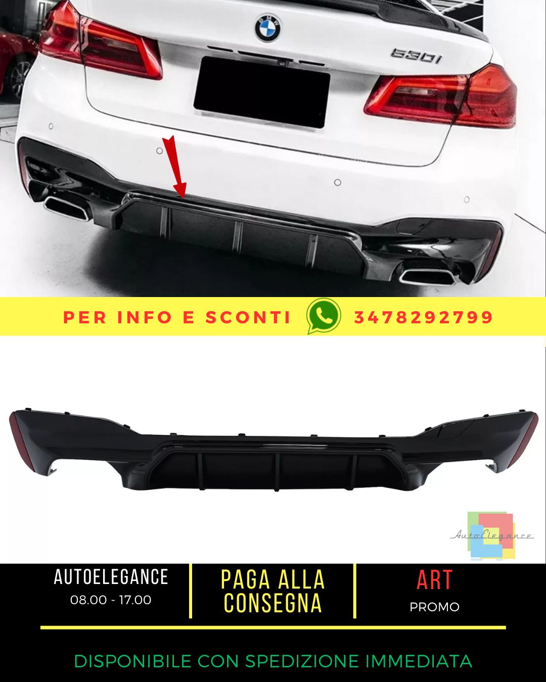 ⭐Diffusore paraurti per BMW 5 G30 G31 Limo Touring 17+ M5 Look nero lucido⭐